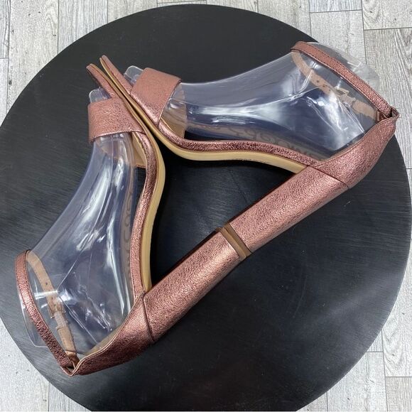 Sam Edelman Yaro Metallic Block Heel Ankle Strap Sandals Copper Pink 7 - Picture 4 of 12